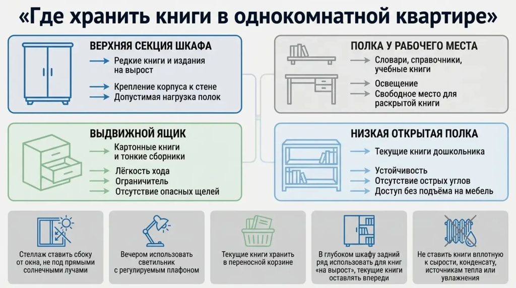 Где хранить книги в однокомнатной квартире